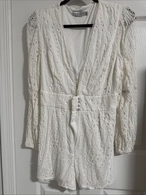White Eyelet V-Neck Long Sleeve Dress